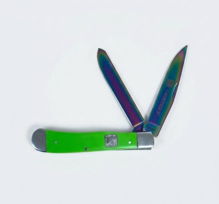 Twisted X XK310 Folding Knife Rainbow Blade Lime Green Smooth Bone Handle