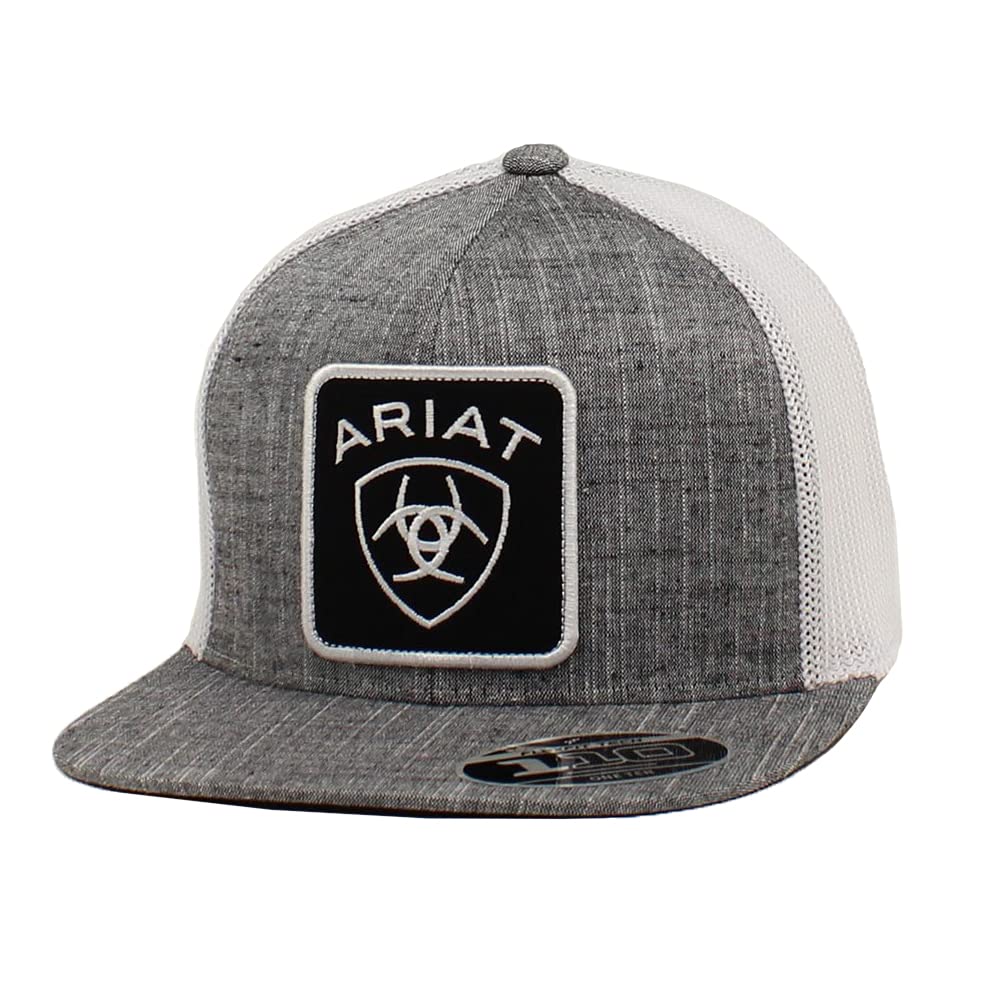 ARIAT Men's Large Square Shield Patch Trucker Cap, Heather Grey