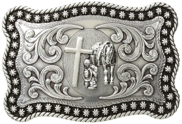 Nocona Men's Scaloped Rectangle Prayer Buckle, Silver, One Size