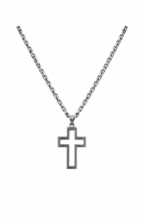M&F Western Products Silver Strike Men's Necklace 26In Outlined Cross