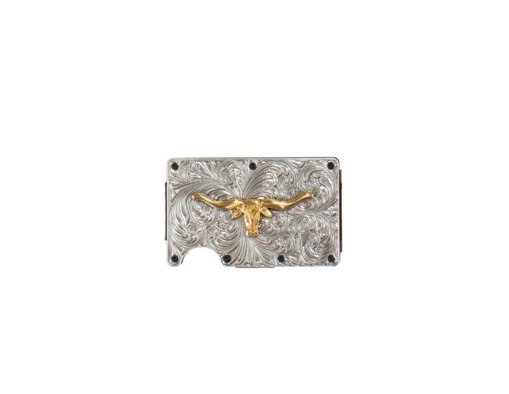 3D Belt Mens Utility Wallet Gold Long Horn Motif, Silver