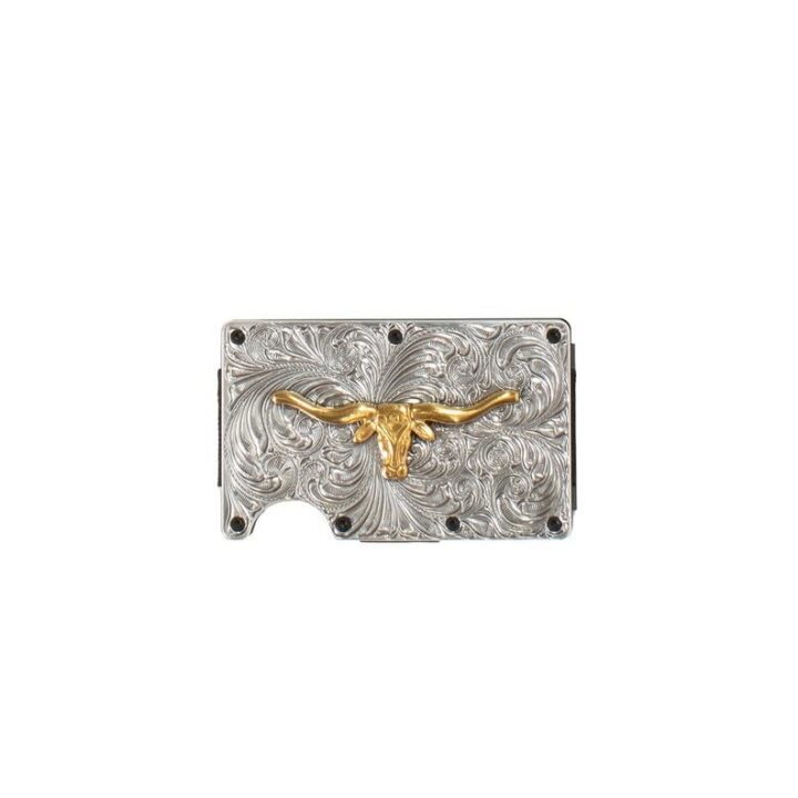 3D Belt Mens Utility Wallet Gold Long Horn Motif, Silver