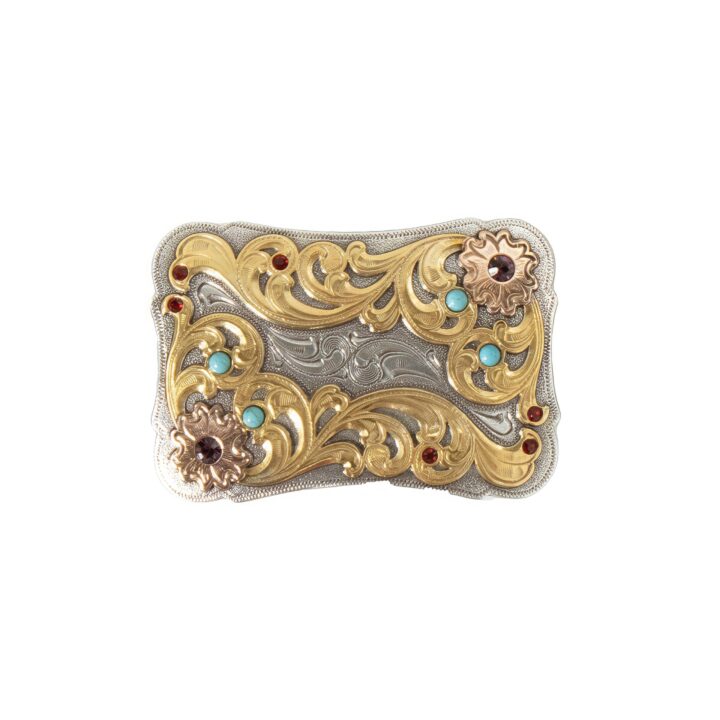 Nocona Belt Co. Blazin Roxx Women's Scalloped Edge Buckle with Antique Finishes and Stone Accents (2" x 3")