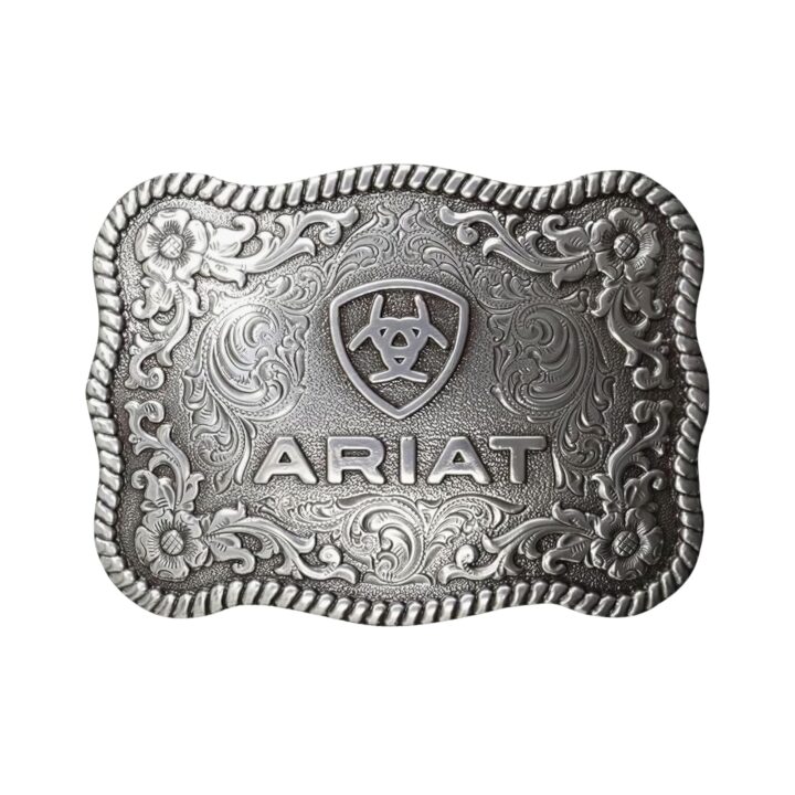 ARIAT Men's Twisted Rope Edge Belt Buckle, Antique Silver