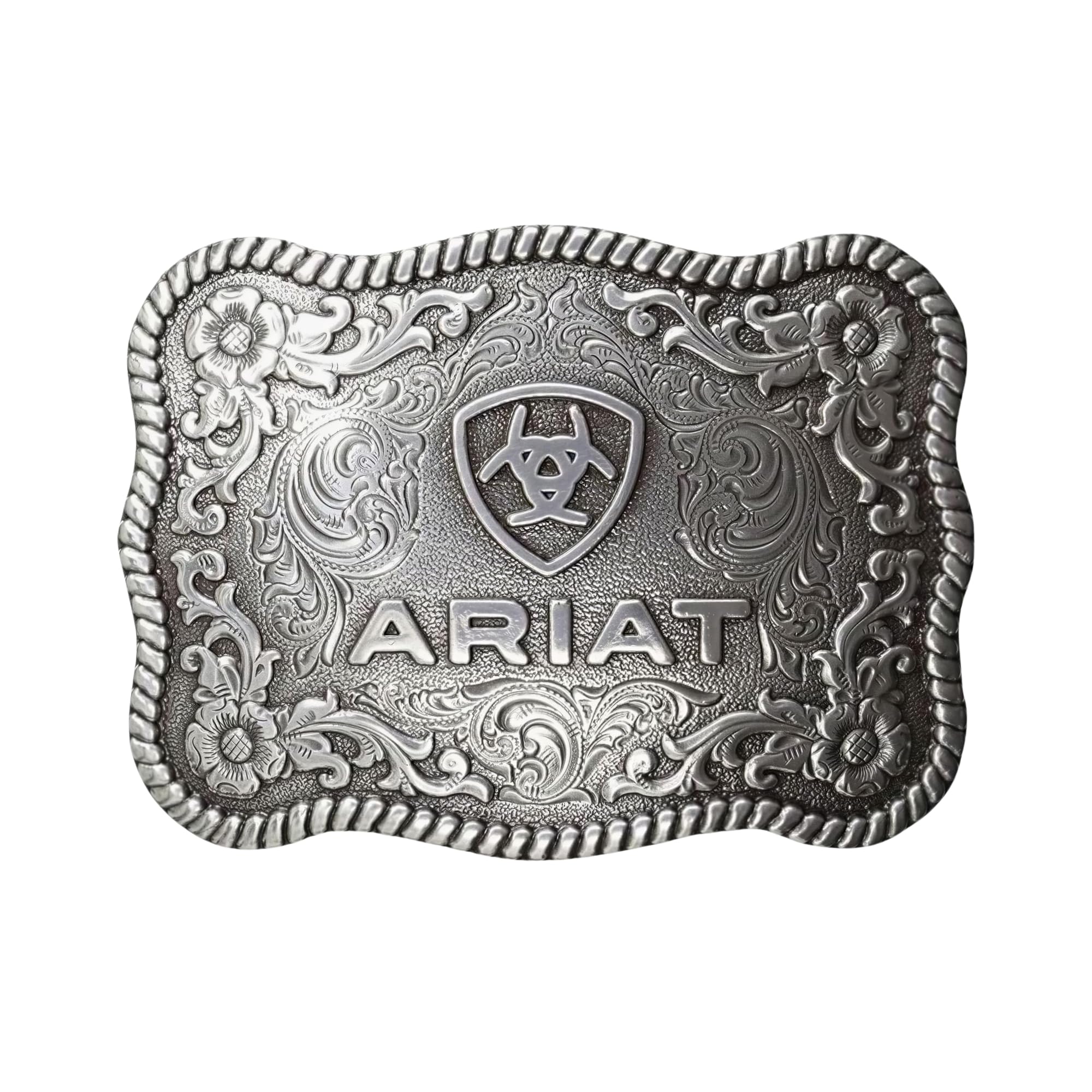 ARIAT Men's Twisted Rope Edge Belt Buckle, Antique Silver