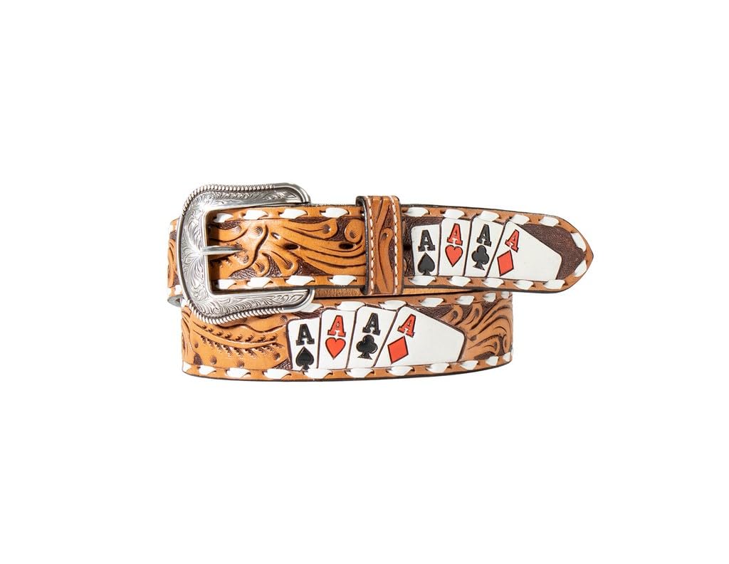 3D Mens Hand Painted Ace Cards Belt Natural D100016848