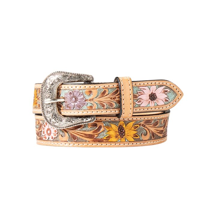 ARIAT Youth Girls Handpainted Flowers Leather Belt, Multicolored, 20