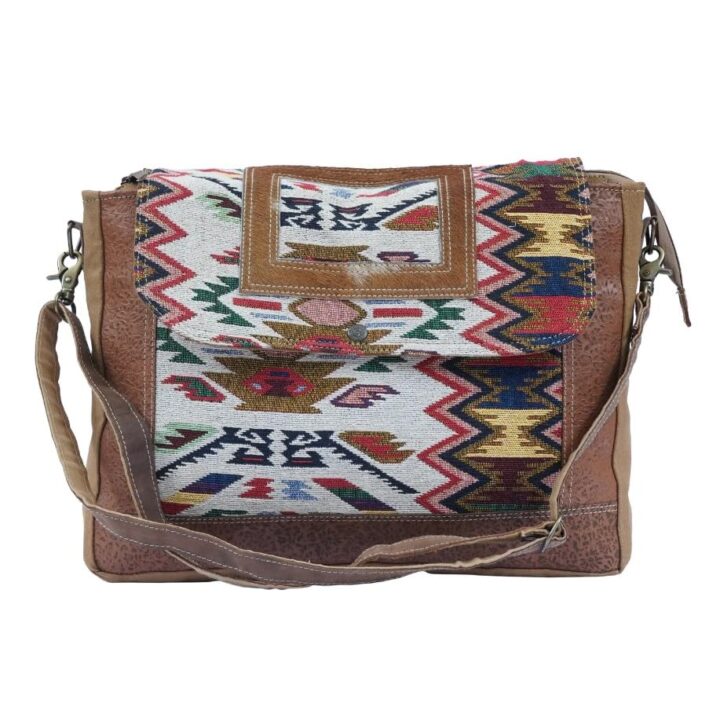 Hopofly Messenger Bag Crafted Leather, & Upcycled Canvas