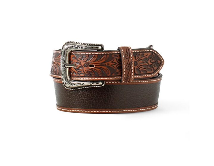 ARIAT Men's Leather Floral Embossed Tabs Belt, Brown, 32
