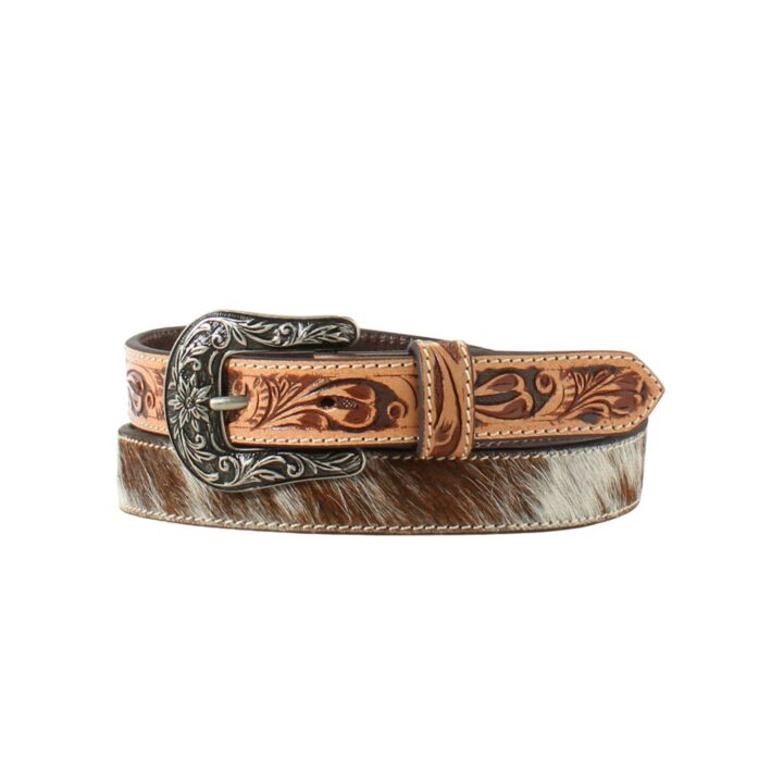 ARIAT Women's Calf Hair Tooled Tabs Belt, Brown, Large