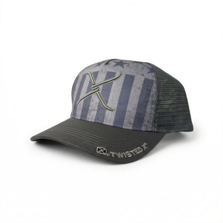 Twisted X Men's Tonal American Flag Trucker Cap with Embroidered Logo - Mesh Back Snapback Hat - Gray/Navy