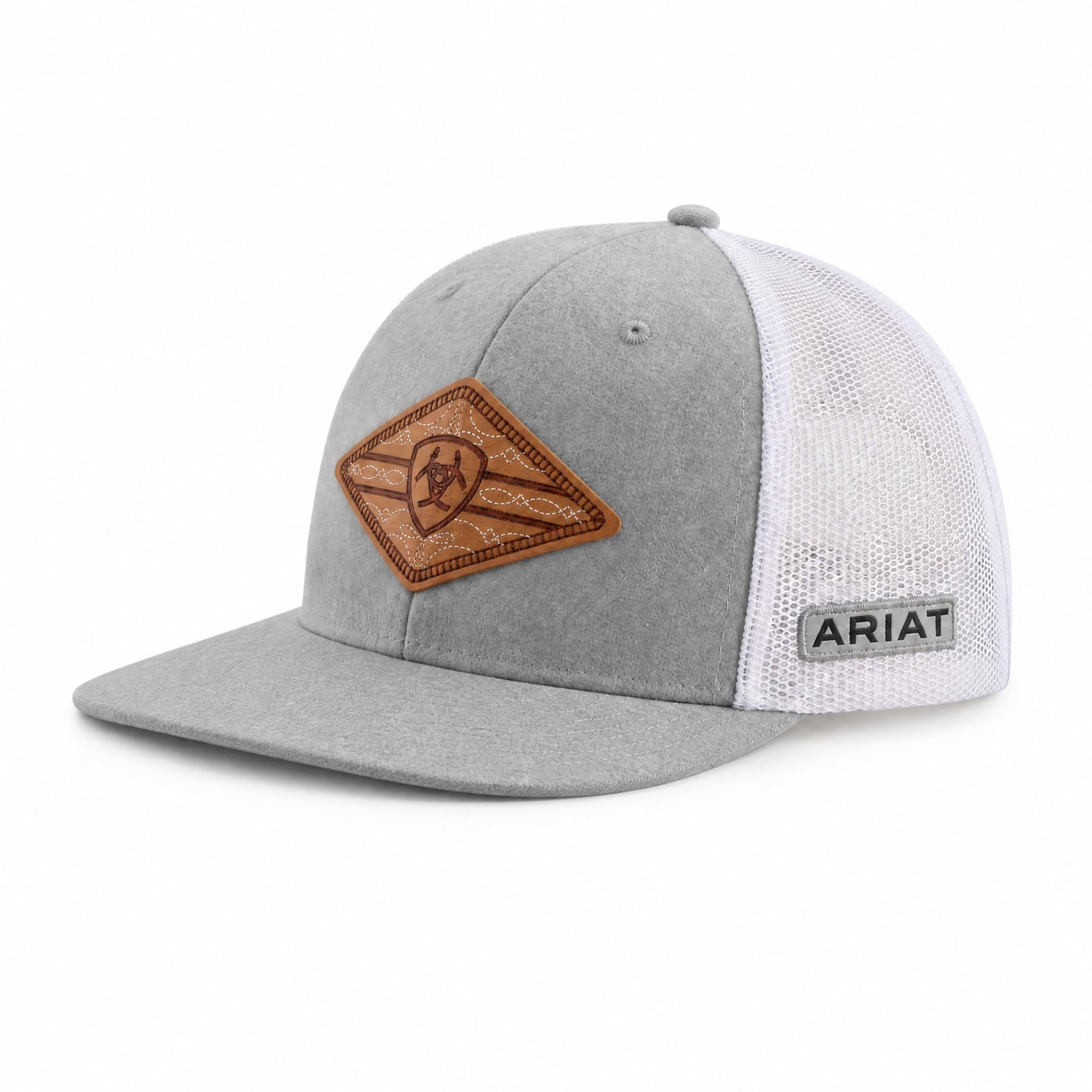 ARIAT Men's Diamond Boot Stitch Patch Snapback Trucker Cap, Grey, One Size