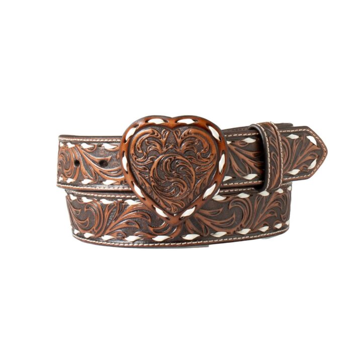 Angel Ranch Women's Heart Twisted Back Lace Belt, Dark Brown, Medium