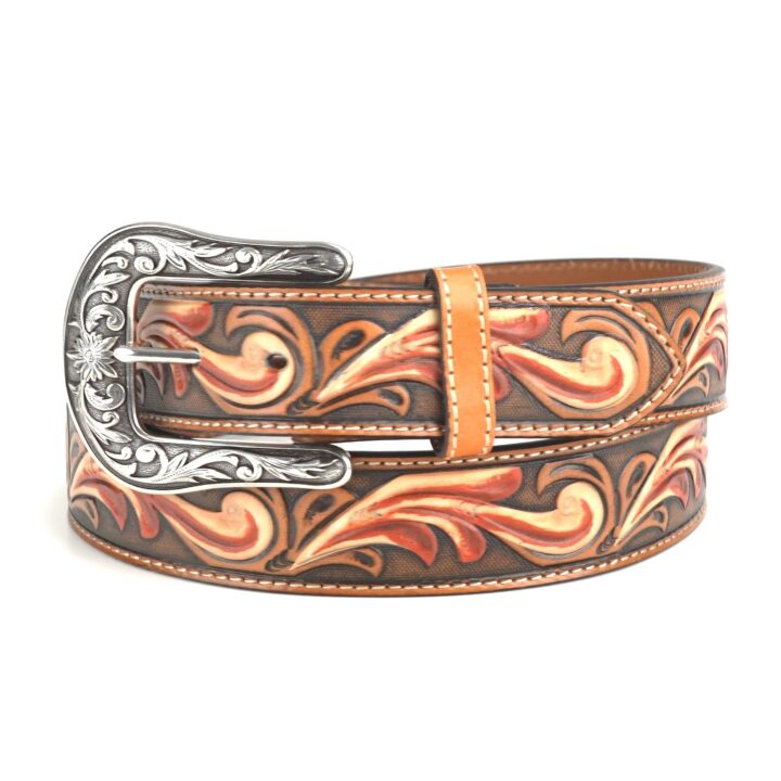 ARIAT Women's Floral Embossed Rose and Accents Belt, Tan, Large