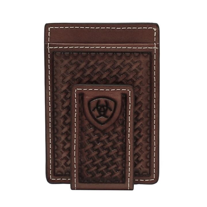 ARIAT Men's Basketweave Embossed Leather Money Clip Wallet