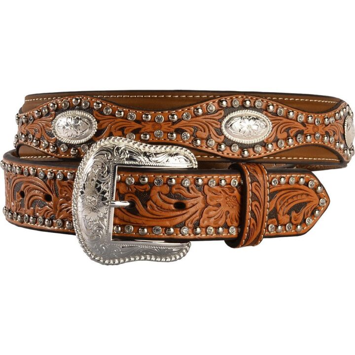 Nocona Men's Scalloped Hand Tooled Overlay Western Belt Natural 44