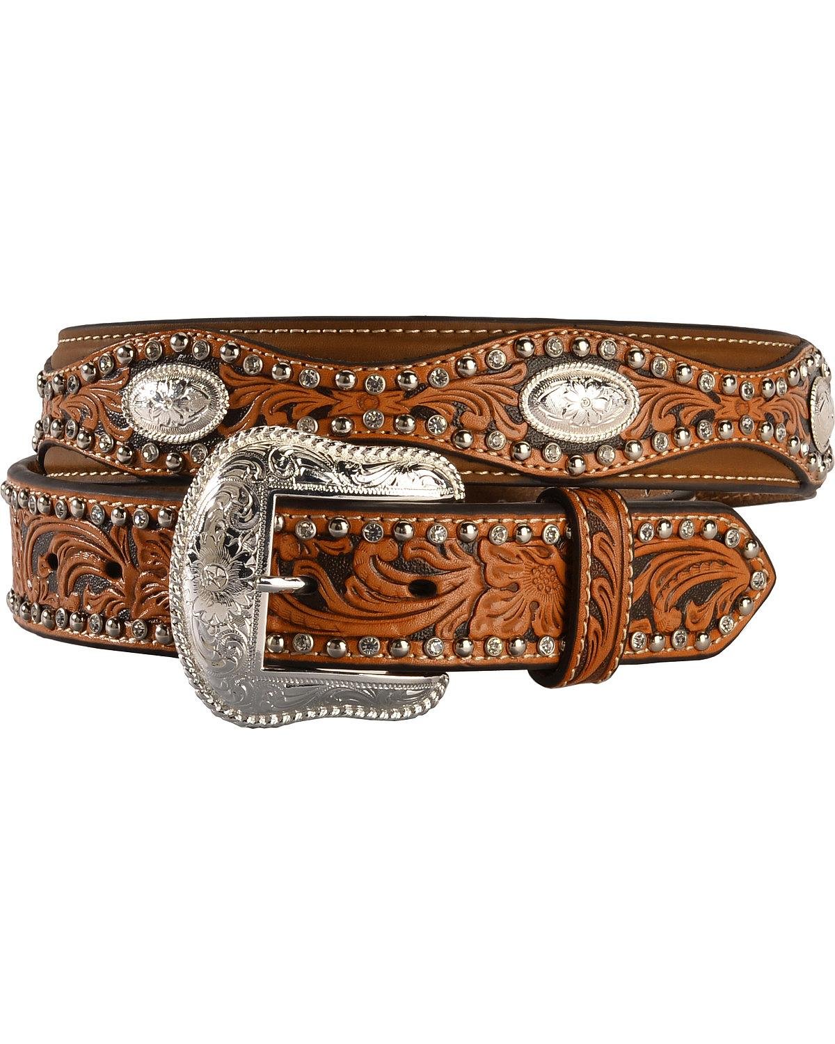 Nocona Men's Scalloped Hand Tooled Overlay Western Belt Natural 44