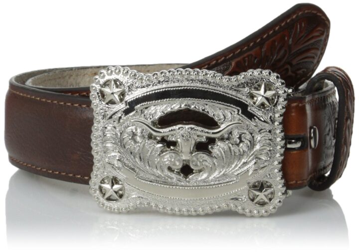 Nocona Boys Tooled Longhorn Buckle Western Belt Brown N4428602