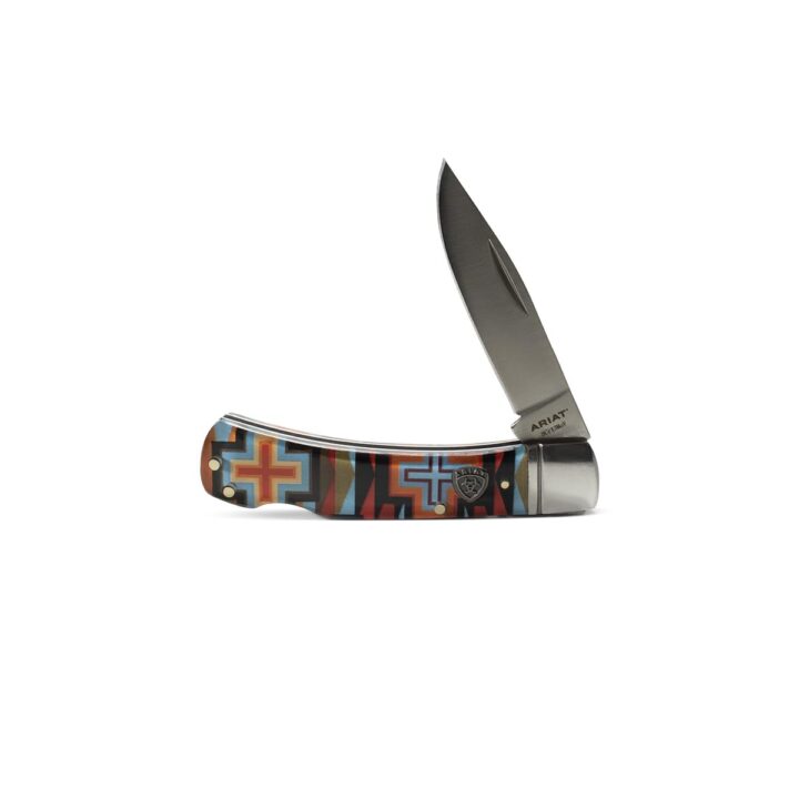 ARIAT Cross Design Smooth Blade Folding Pocket Knife, Multicolor, 3” Blade (Large)