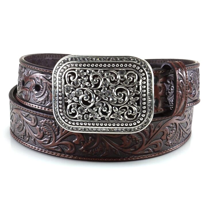 ARIAT Women's Rhinestones Embossed Leather Belt, Brown, 2X-Large