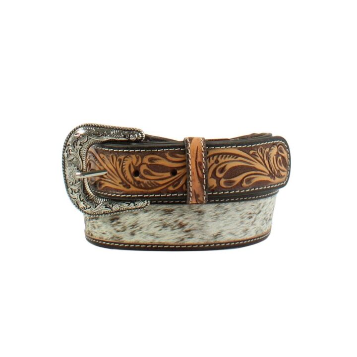 Nocona Belt Co. Men's Calf Hair Floral Western Belt Brown 38