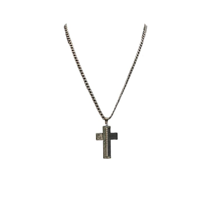 M&F Western Products Silver Strike Men's Necklace 24In Gunmetal Silver Cross