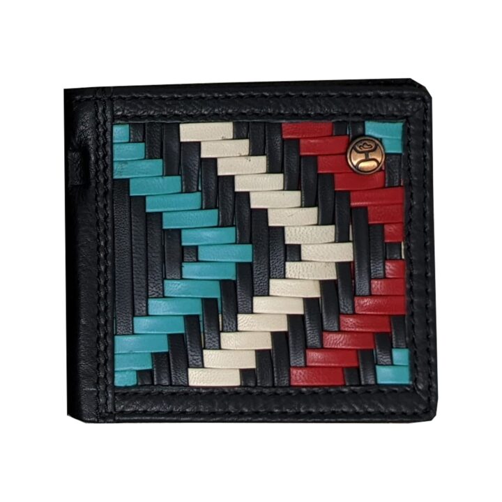 Hooey HBF010-BKRD Hand-Woven Leather Aztec Print Inly Bi-Fold Wallet