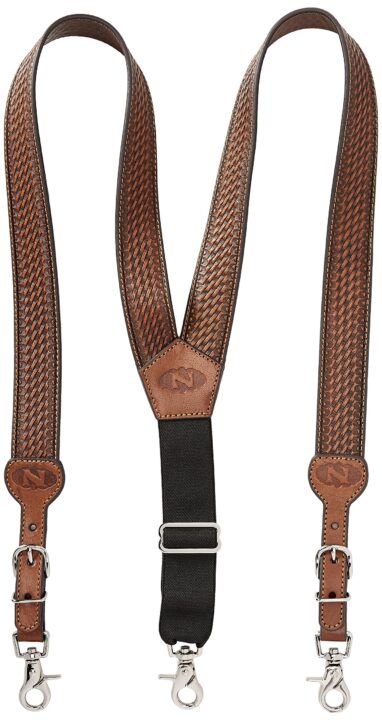 Nocona Belt Co. Men's Basic Basket Leather Suspender, tan, Large