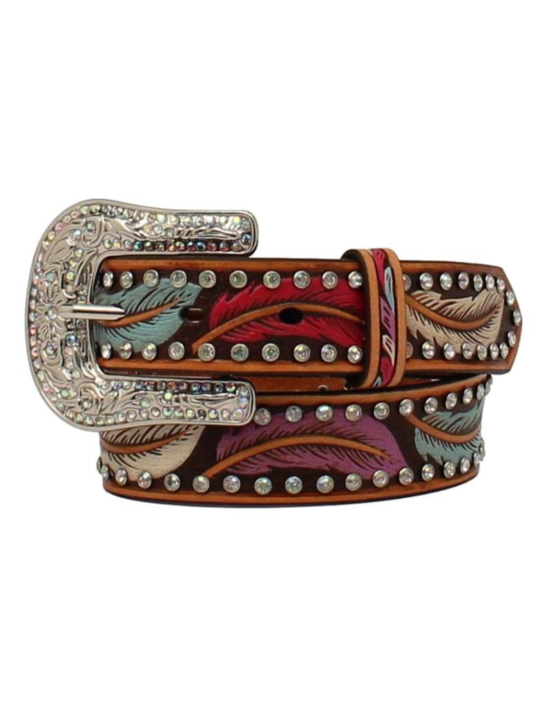 Angel Ranch Western Belt Girl Feathers Stones Buckle 24 Tan D130001408