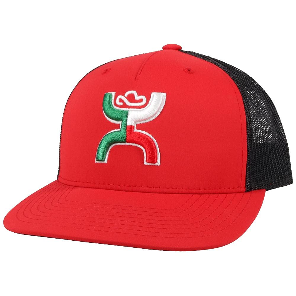 HOOEY Boquillas Trucker Hat - Mid Profile 5-Panel Adjustable Snapback Hat - Outdoor, Casual, Hiking, Baseball Cap for Men and Women, Breathable Mesh Side, Retro Classic Adjustable Fit - Red/Black