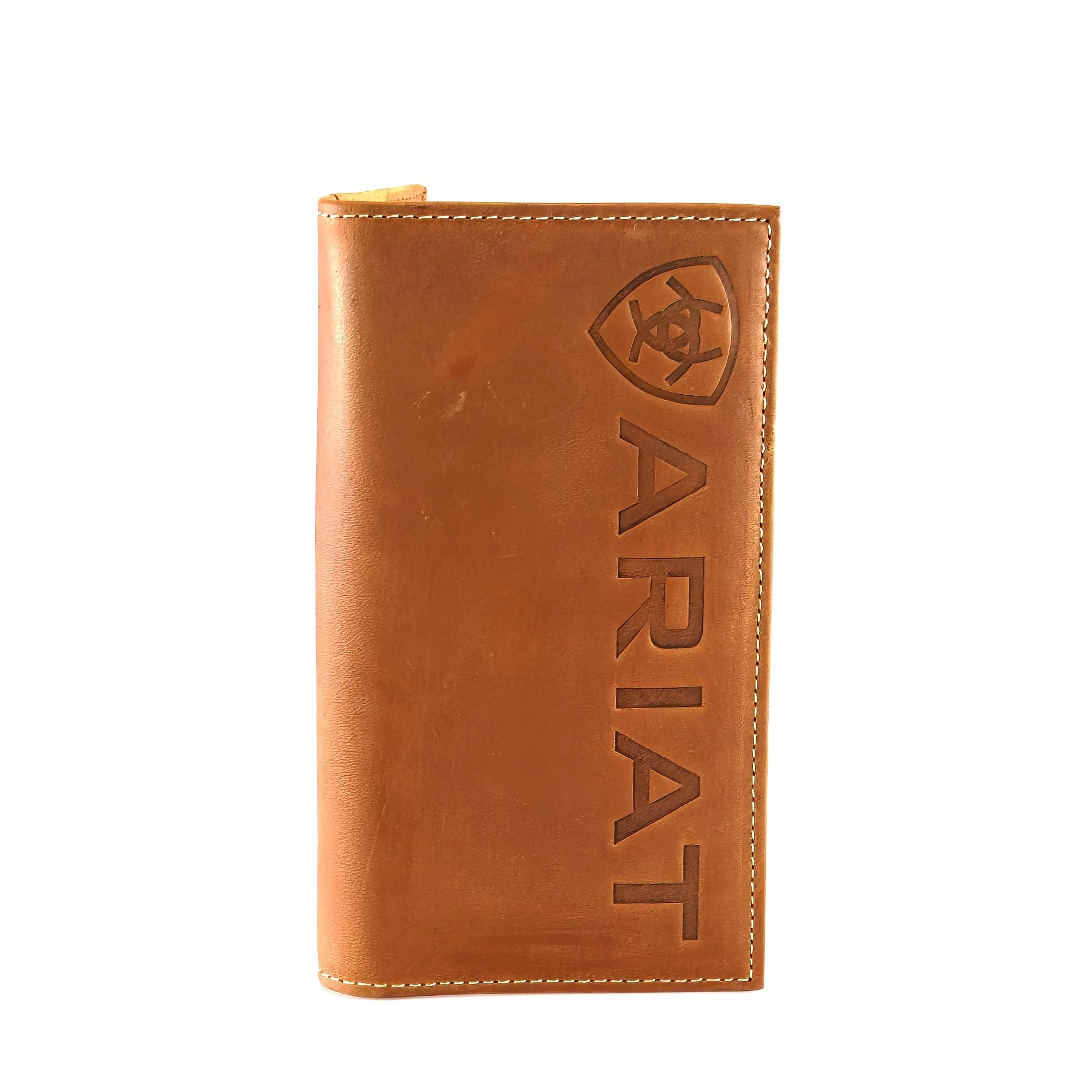 ARIAT Men's Rodeo Wallet, Genuine Leather, Debossed Logo, Medium Brown