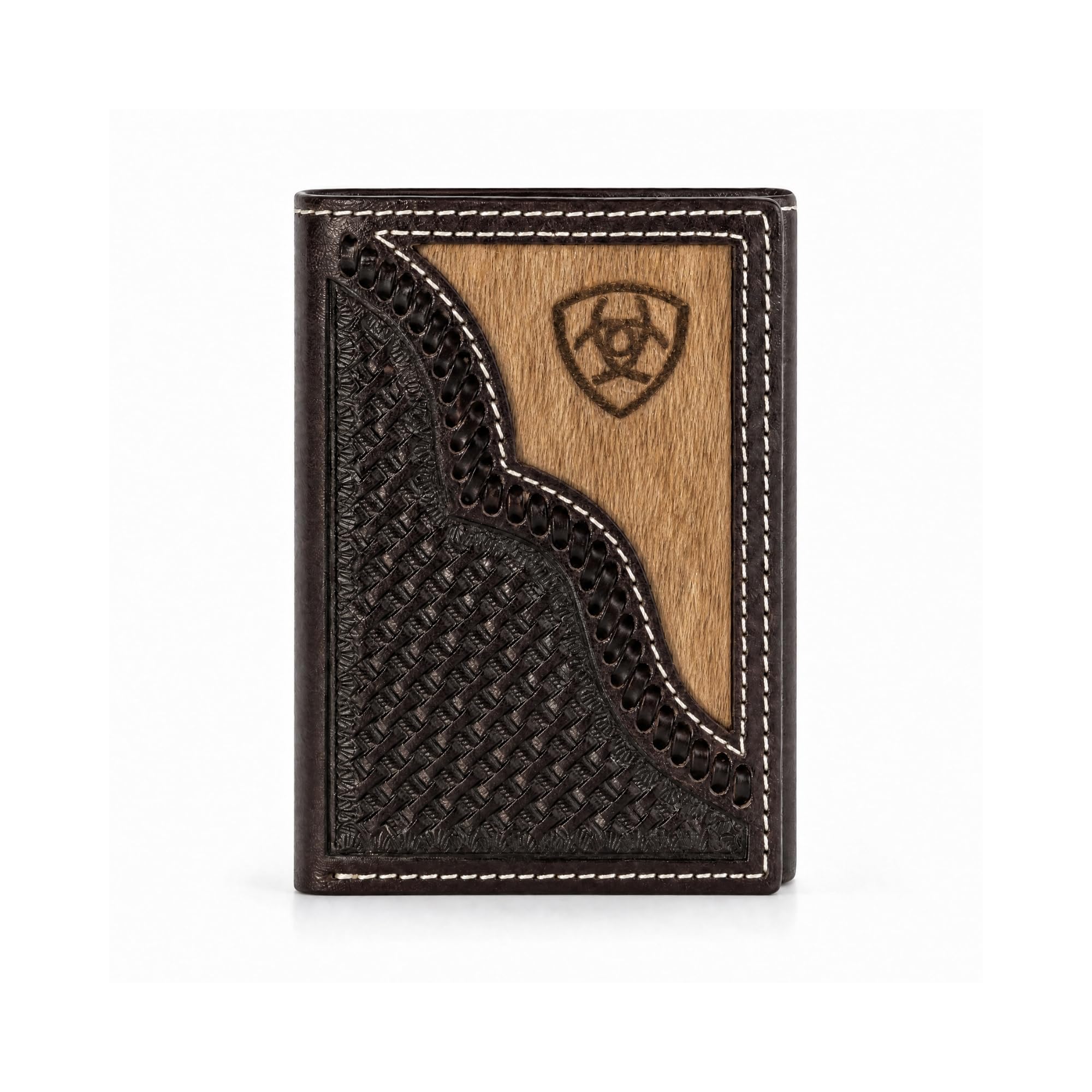 ARIAT Men's Brindled Calf Hair Leather Trifold Wallet