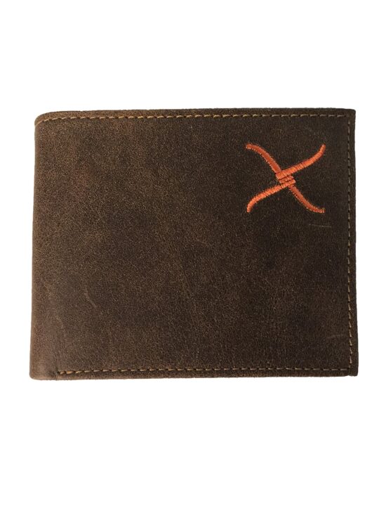 Twisted X Brown Leather Bi-fold Wallet with Orange Twisted X Logo, Medium