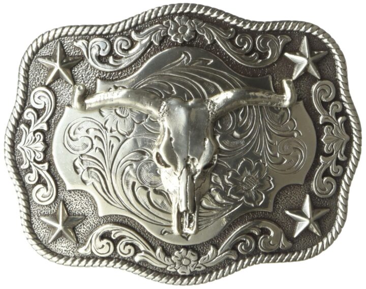 Nocona Men's Scaloped Rectangle Steer Buckle, Silver, One Size
