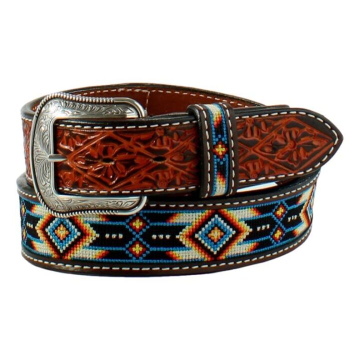 3D Mens Belt 1 1/2" Embroidered Aztec Brown