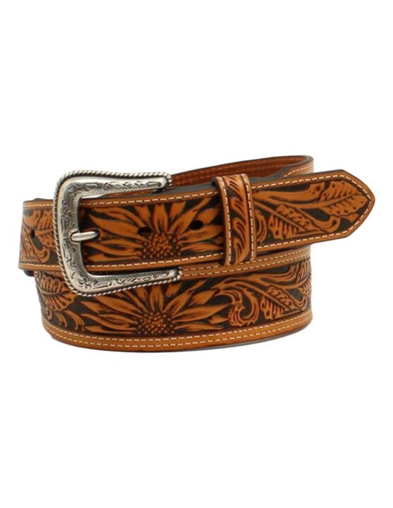 Nocona Western Belt Mens Sunflower Tooled Leather 36 Tan N210004108
