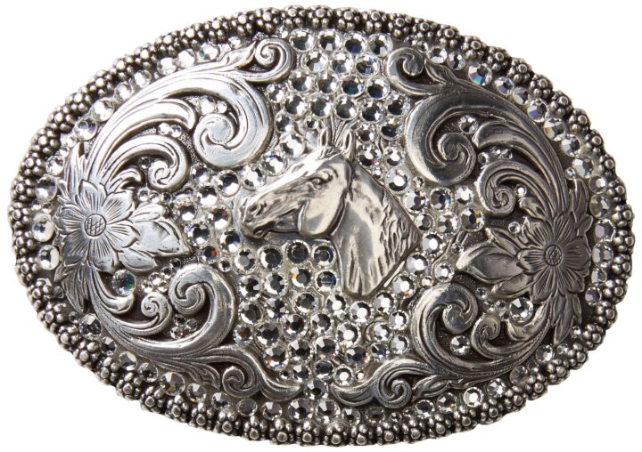 Nocona Boots M&F Horse with Rhinestones Oval Buckle Silver