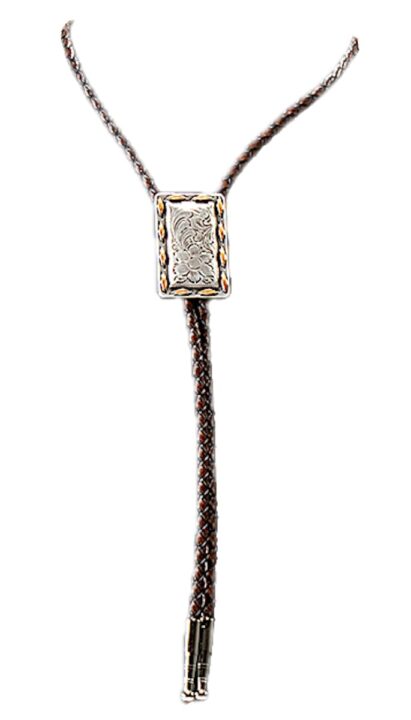 M&F Western Double S Mens Rectangle Floral Concho Bolo Tie Brown Buck Lace One Size