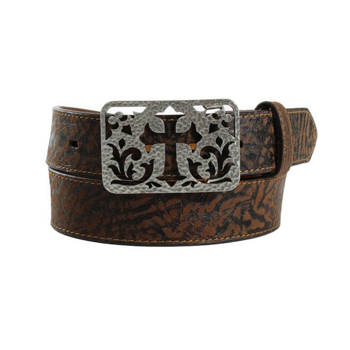 ARIAT Women's Moonstruck Leather Cross Plate Belt, Brown, Large