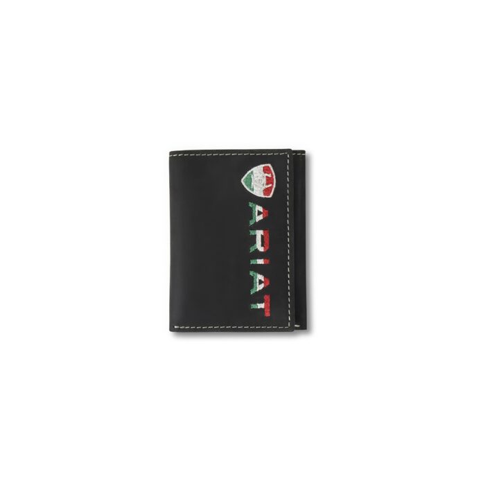 ARIAT Men's Genuine Leather Mexico Flag Embroidery Trifold Wallet