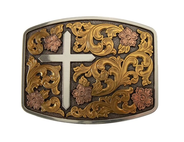 Nocona Mens Buckle Engraved Cross Floral 37945