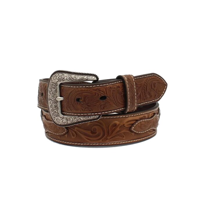 ARIAT Men's Tooled Brown Leather Belt with Copper Cross Conchos, 32