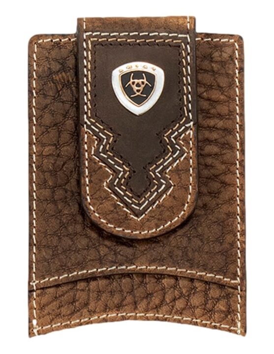 ARIAT Mens Card Case Money Clip Brown Rowdy A35639282