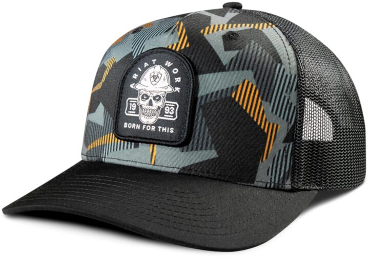 ARIAT Mens Richardson 112 Cap Snap Back Woven Patch Skull Graphic Black A290001601