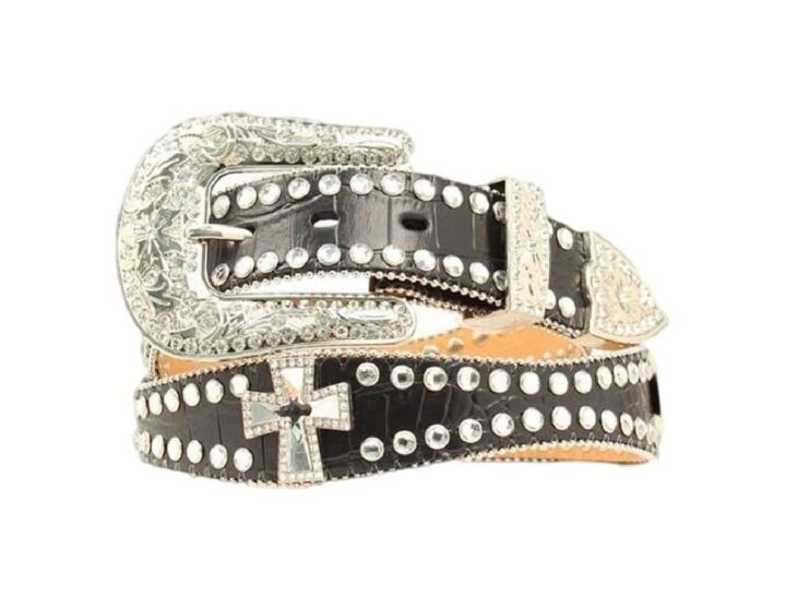 Blazin Roxx Women's Scalloped Studded And Cross Belt Black Medium