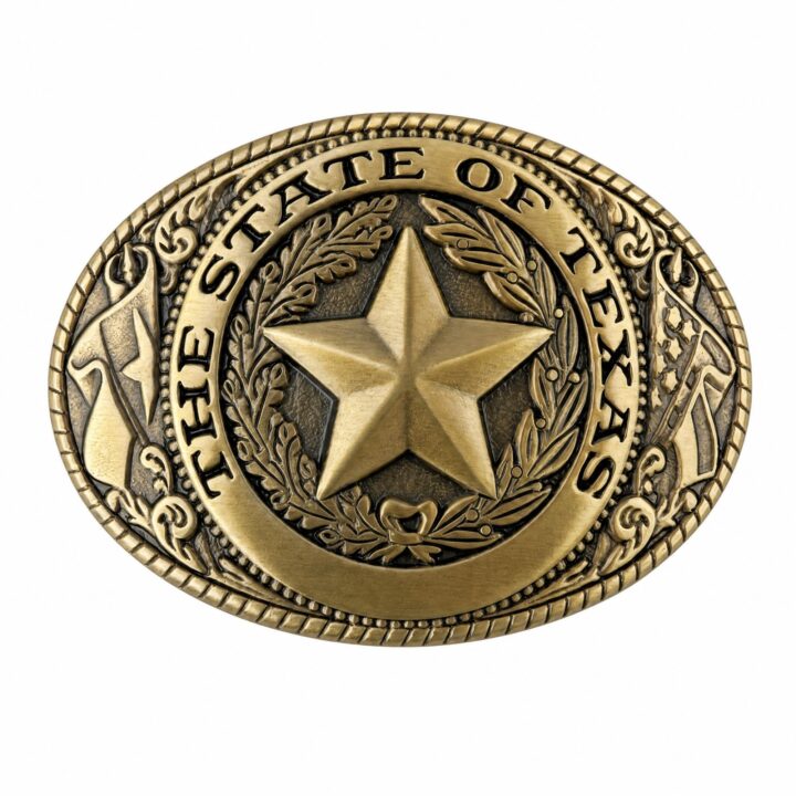 Nocona Belt Co. Texas State Seal Belt Buckle, Antique Brass, Oval