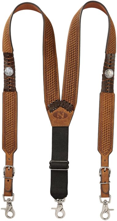 Nocona Men's Buffalo Nickel Basket Leather Suspender, brown, Large