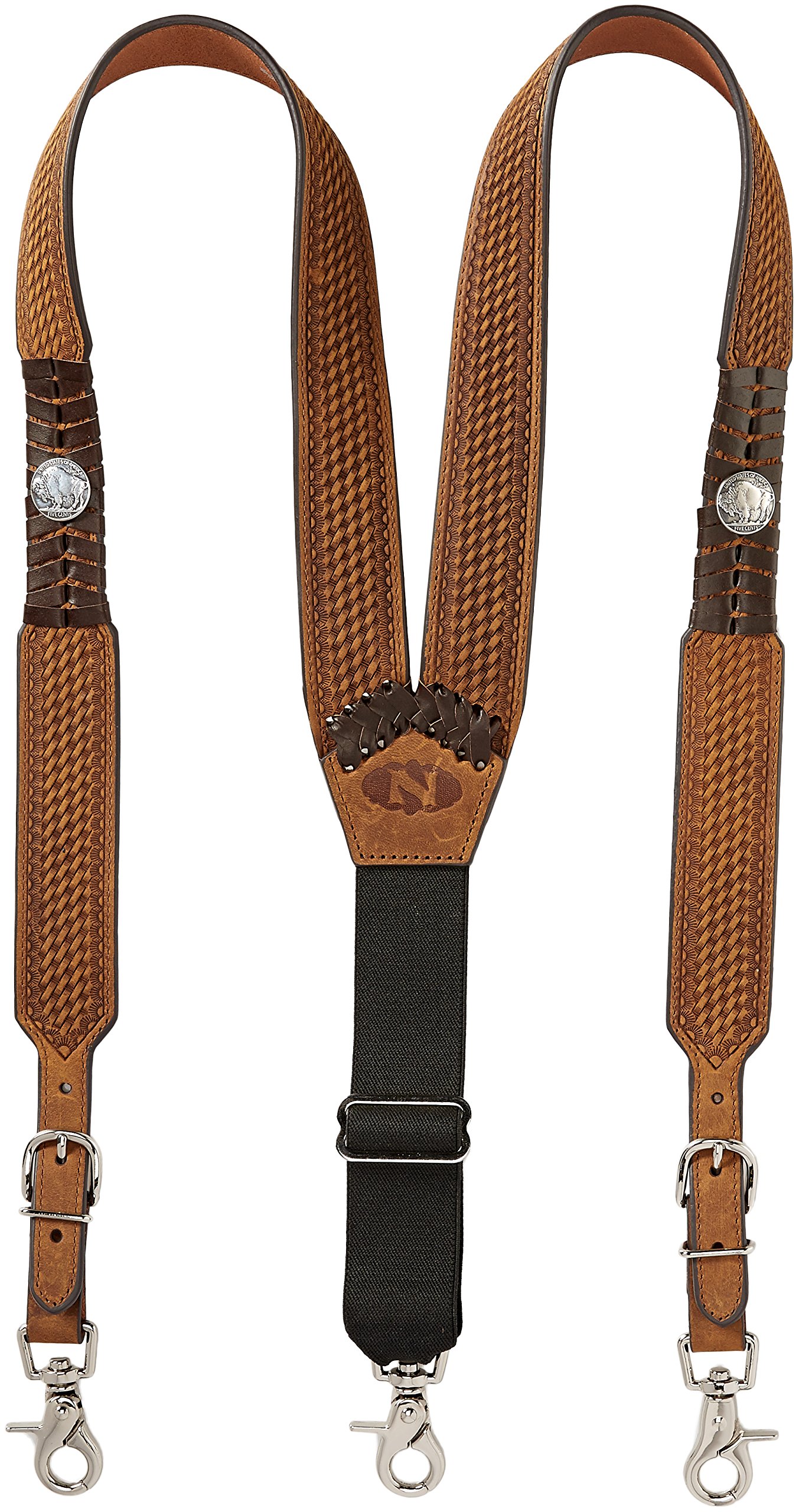 Nocona Men's Buffalo Nickel Basket Leather Suspender, brown, Large