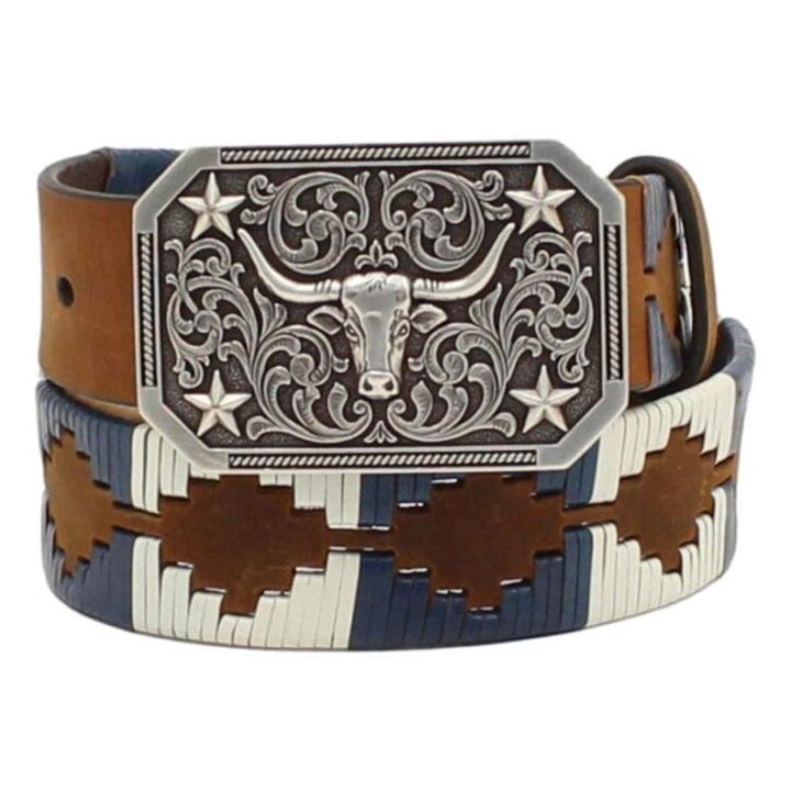 3D Boys Belt 1 1/4 Southwestern Lacing Longhorn Buckle Brown