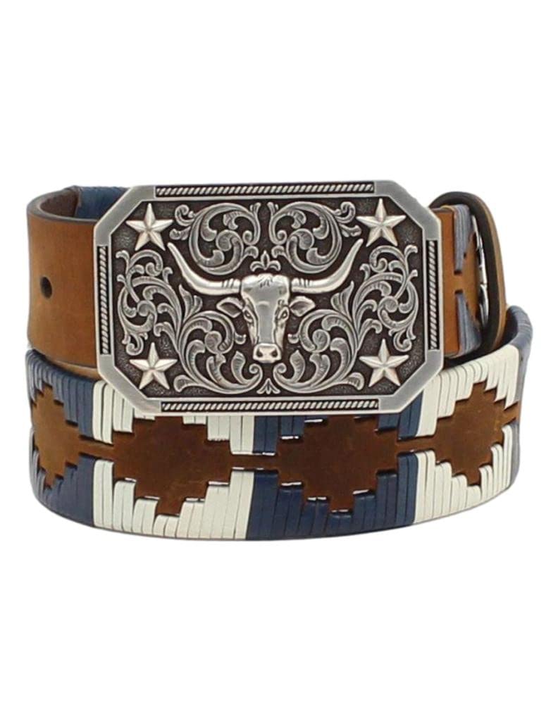 3D Boys Belt 1 1/4 Southwestern Lacing Longhorn Buckle Brown